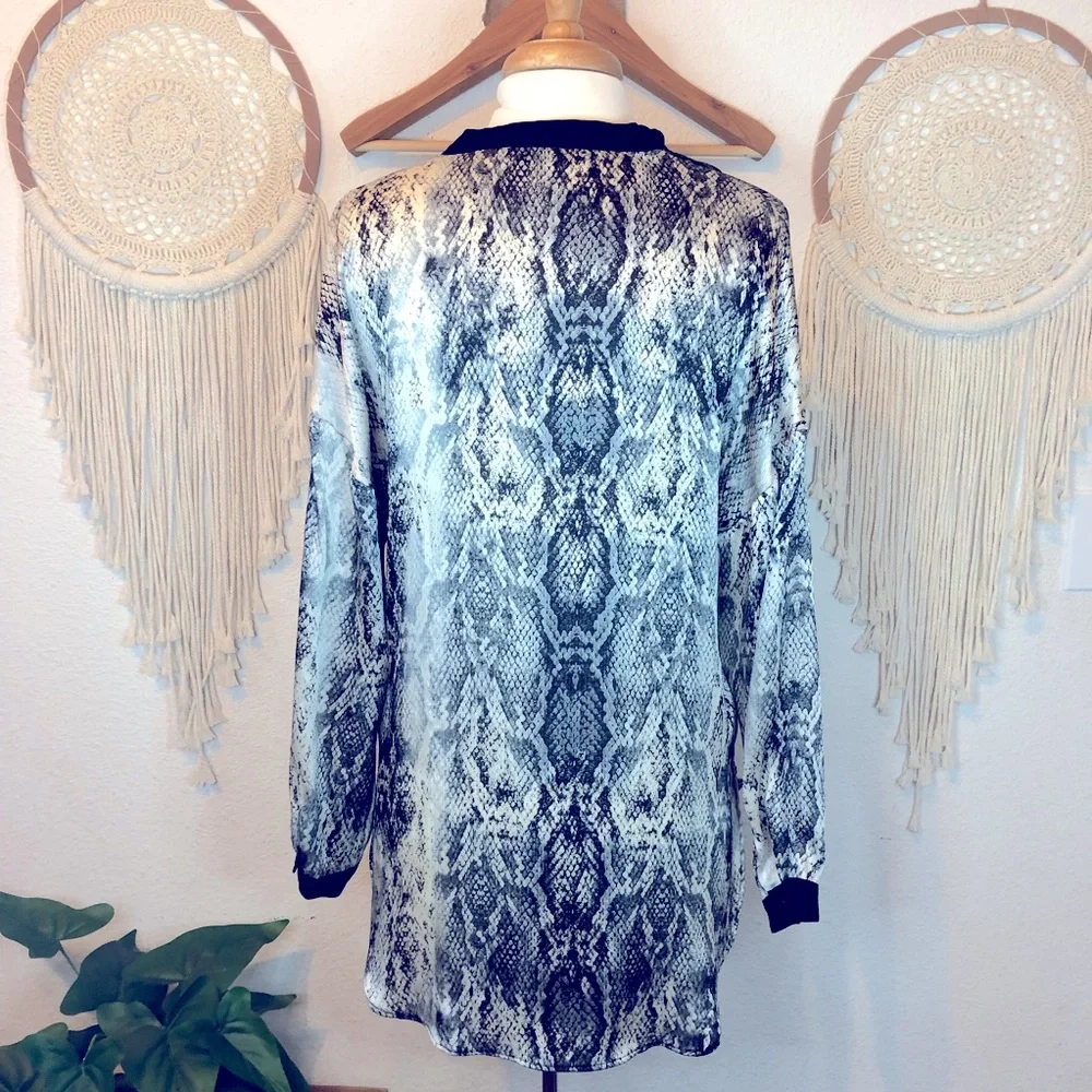 Zara black and cream snake print popover tunic blouse